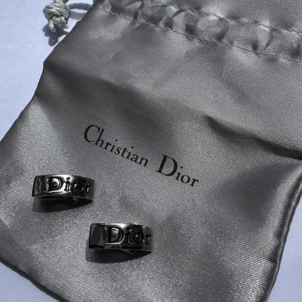 Vintage Christian Dior Silver Clip on Earrings Authentic Dior Pendant Spellout - Picture 3 of 5